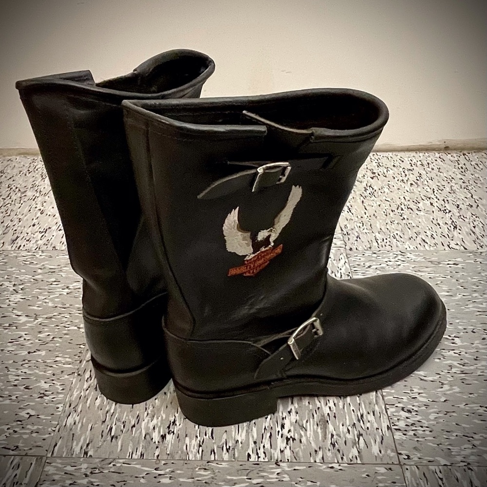 Men’s Harley Davidson Black Leather Motorcycle Biker Boots Moto Buckle - Picture 3 of 6